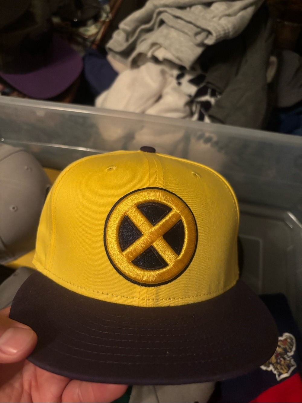 Yellow and Black Snapback Hat with Embroidered Circle X Logo new era marvel x-me